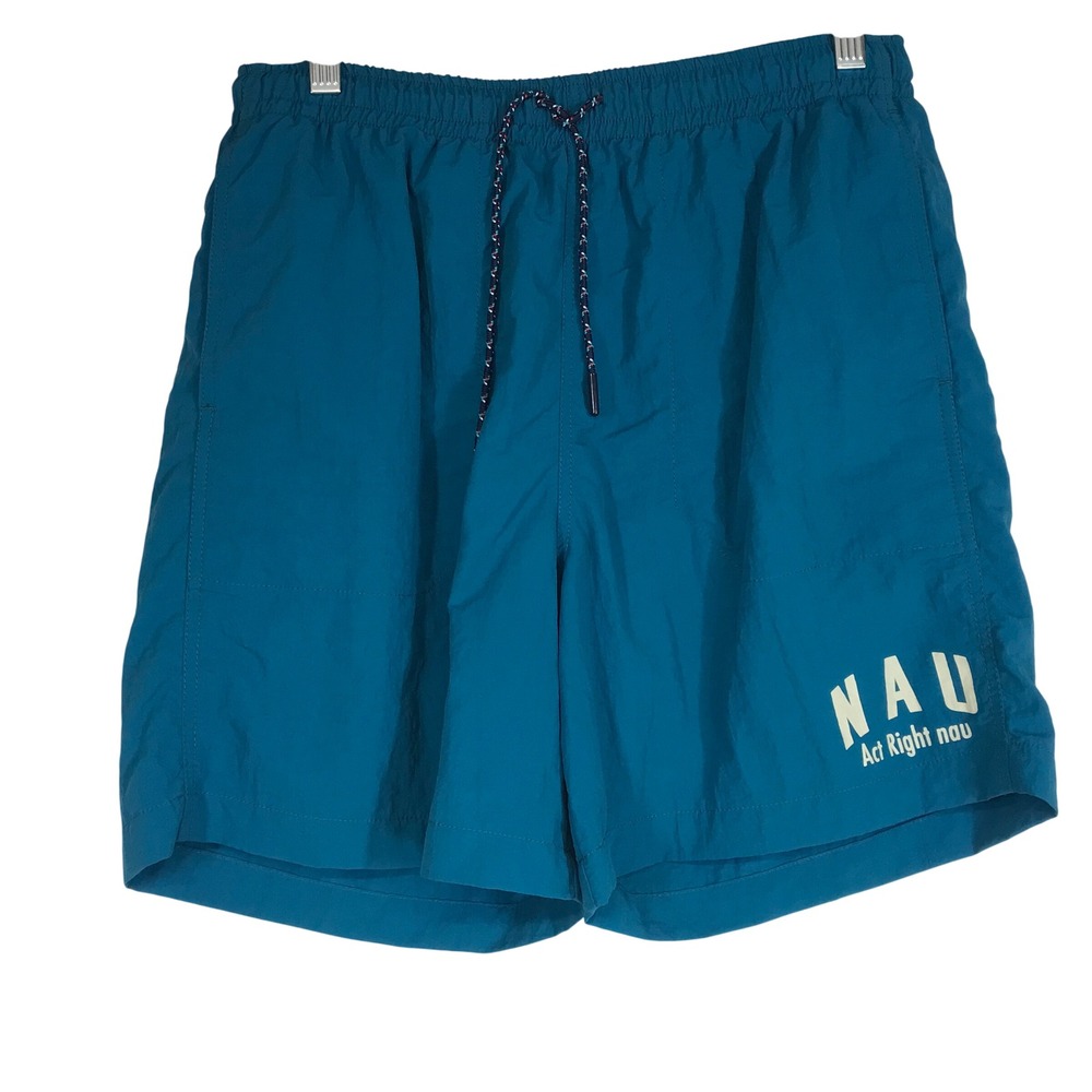 NAU Men Teal Blue Swim Trunks Active Right Nau Elastic Waist Drawstring Pockets